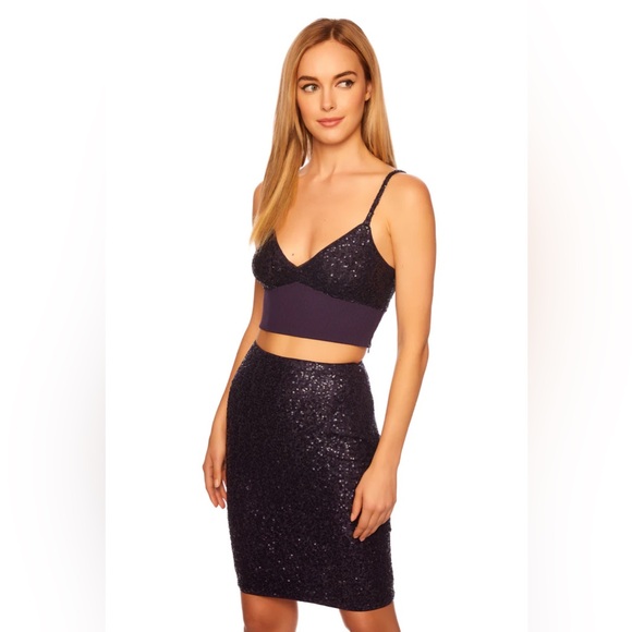 SUSANA MONACO Sequin High Waist Pencil Skirt In Thunder - Picture 6 of 6